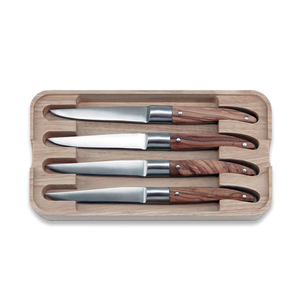 Coffret de 4 couteaux à steak Laguiole, manche en olivier