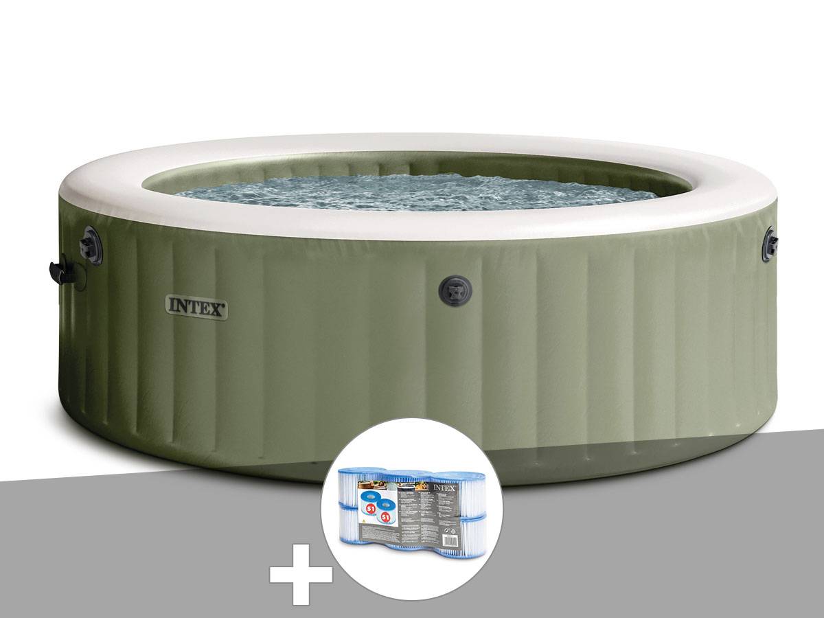 Kit spa gonflable Intex PureSpa Olive rond Bulles 4 places + 6 filtres