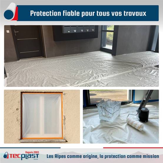 Bâche peinture en ROULEAU 3x25 m 40RPE Translucide - Economique - Film plastique de protection sol - Made in France TECPLAST - Imagen 2