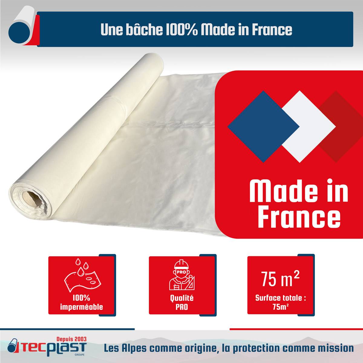 Bâche peinture en ROULEAU 3x25 m 40RPE Translucide - Economique - Film plastique de protection sol - Made in France TECPLAST - Imagen 3