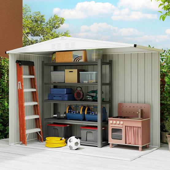 Remise de jardin acier galvanisé extérieur rangement sécurisé 246x117cm gris foncé - ComfortXL Outdoor Living - Image 9