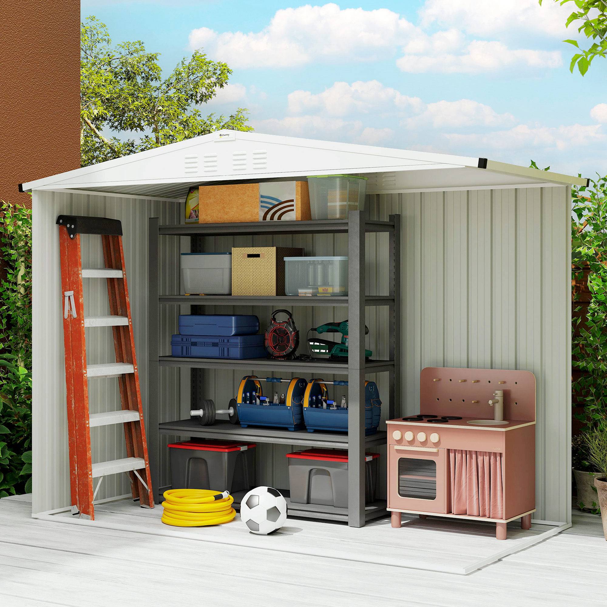 Remise de jardin acier galvanisé extérieur rangement sécurisé 246x117cm gris foncé - ComfortXL Outdoor Living - Image 9