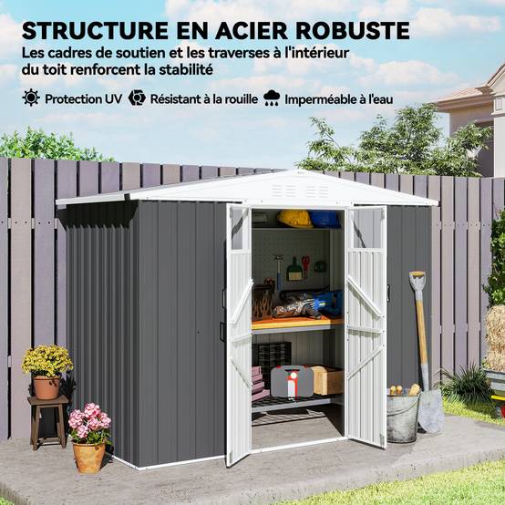 Remise de jardin acier galvanisé extérieur rangement sécurisé 246x117cm gris foncé - ComfortXL Outdoor Living - Image 8
