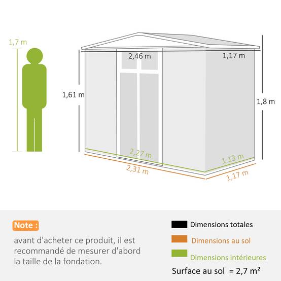 Remise de jardin acier galvanisé extérieur rangement sécurisé 246x117cm gris foncé - ComfortXL Outdoor Living - Image 5