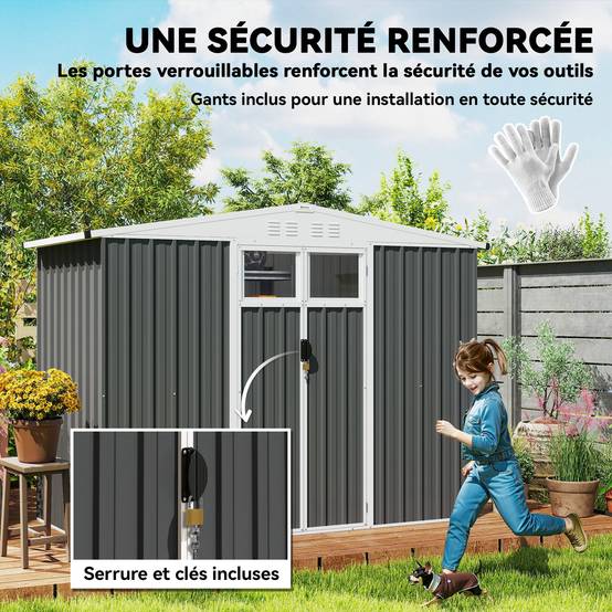 Remise de jardin acier galvanisé extérieur rangement sécurisé 246x117cm gris foncé - ComfortXL Outdoor Living - Image 7