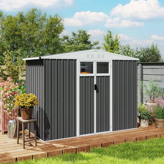 Remise de jardin acier galvanisé extérieur rangement sécurisé 246x117cm gris foncé - ComfortXL Outdoor Living - Image 10