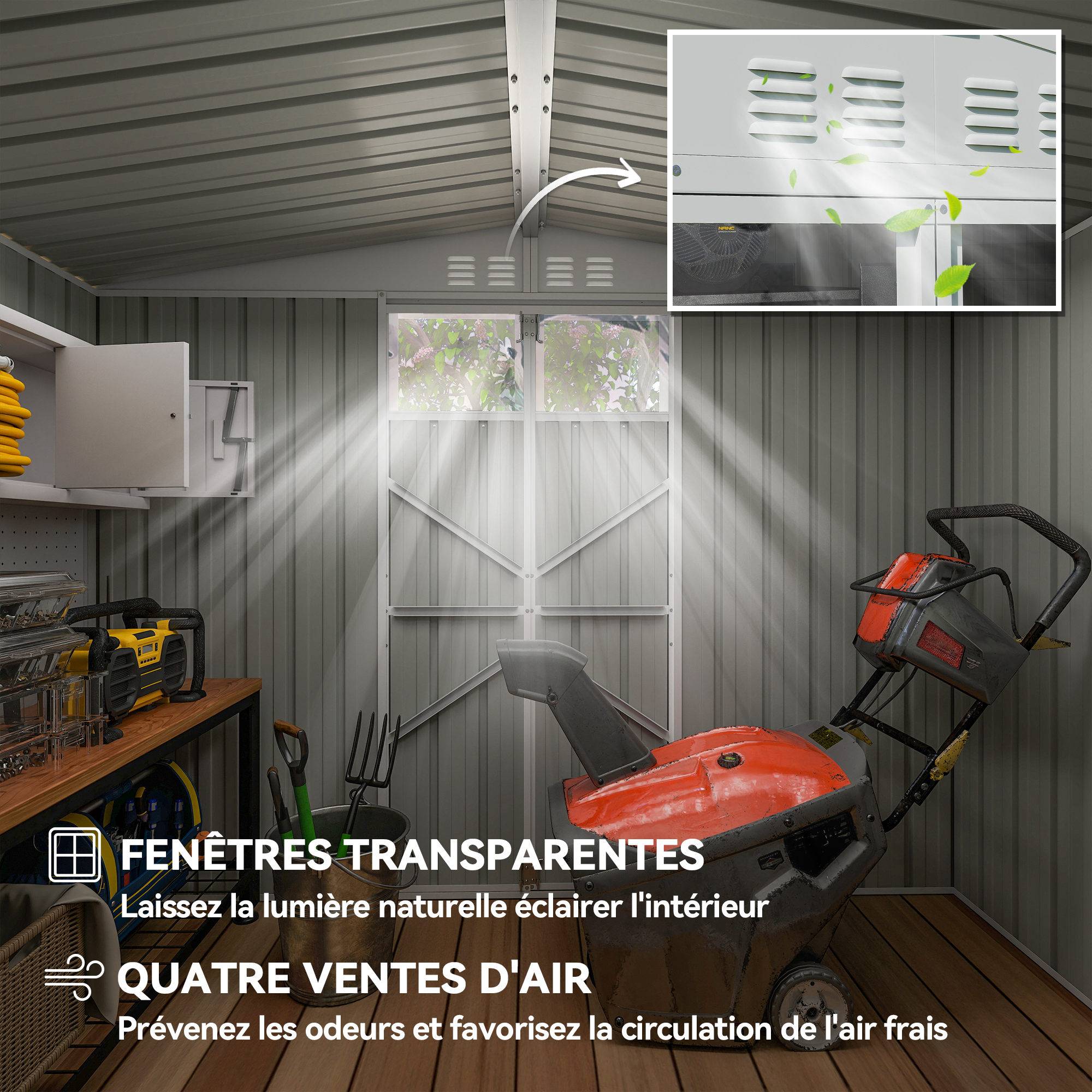 Remise de jardin acier galvanisé extérieur rangement sécurisé 246x117cm gris foncé - ComfortXL Outdoor Living - Image 6