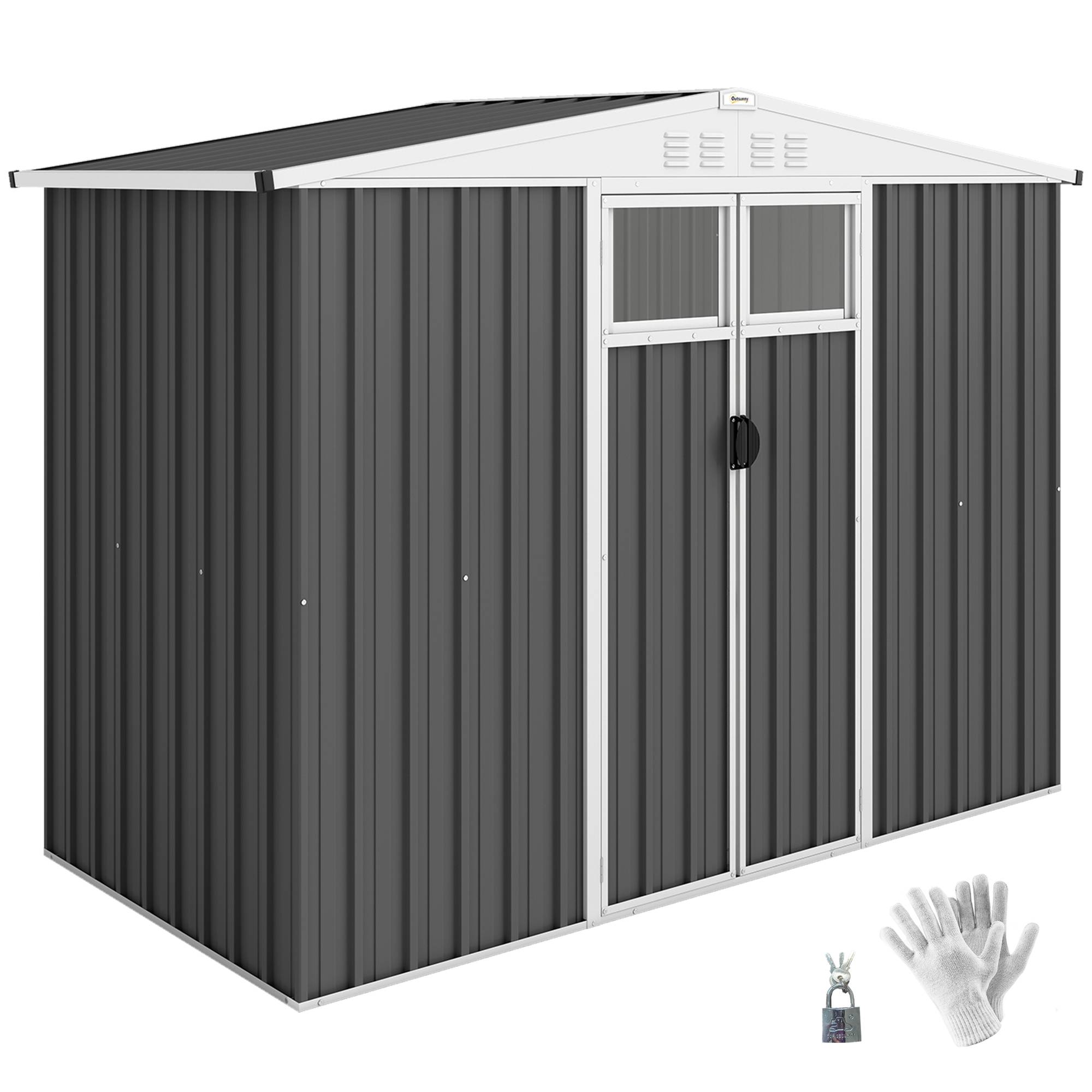 Remise de jardin acier galvanisé extérieur rangement sécurisé 246x117cm gris foncé - ComfortXL Outdoor Living