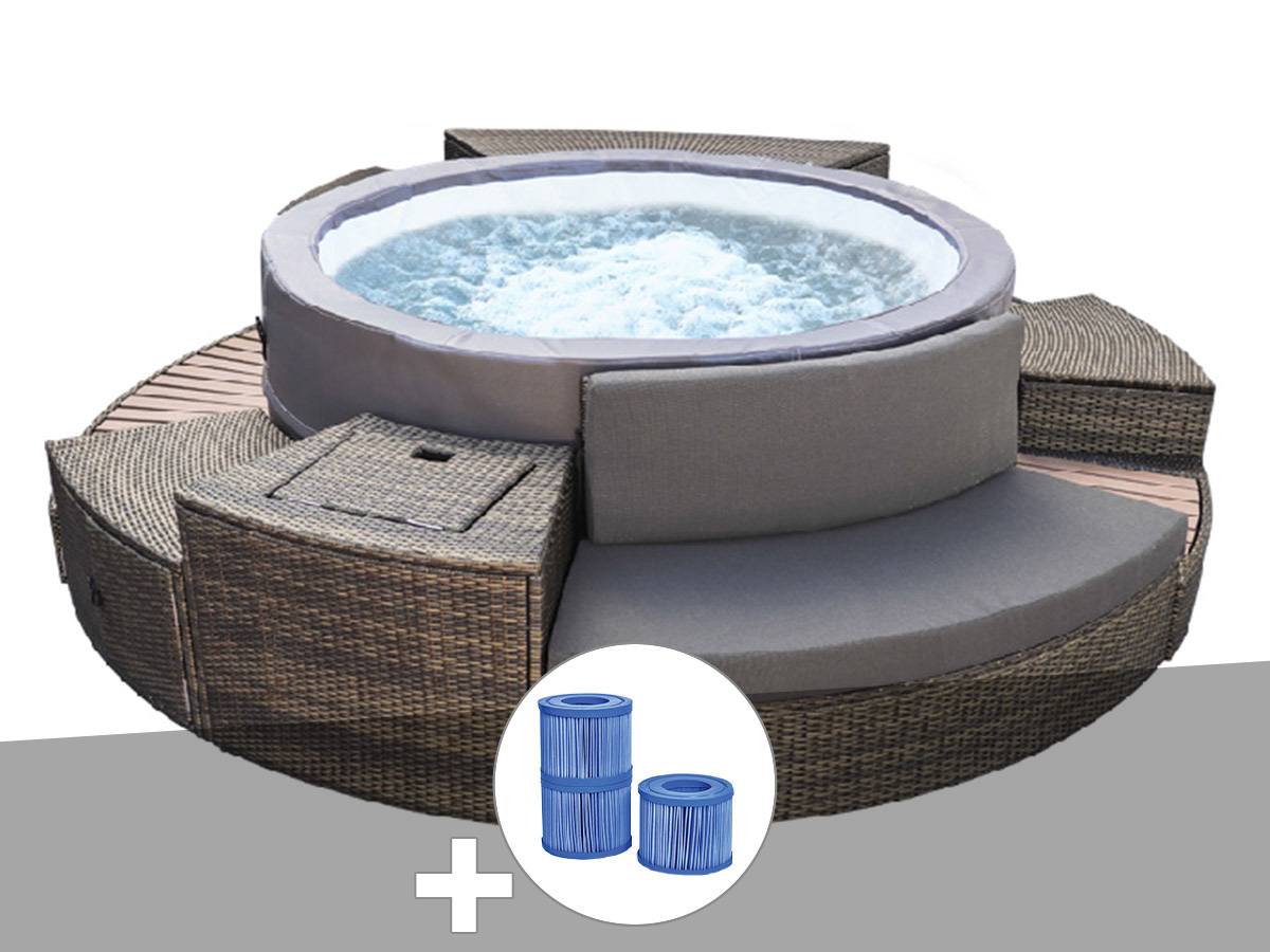 Netspa - Spa portable Netspa semi-rigide Vita Premium rond Bulles 4-6 places avec mobilier + 3 cartouches de filtration