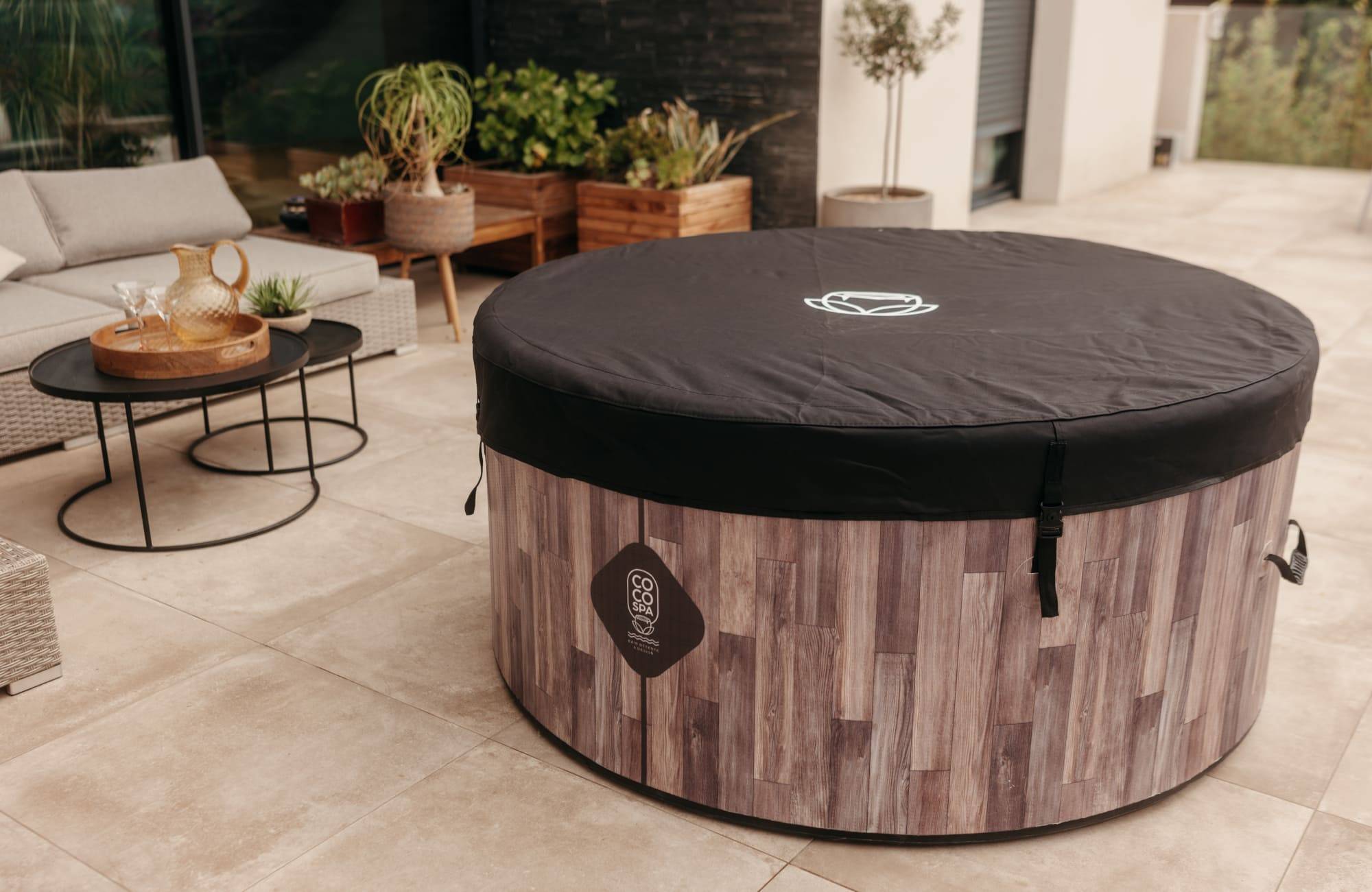 Spa gonflable 2 places chauffant & massant imitation bois 150cm - Image 9