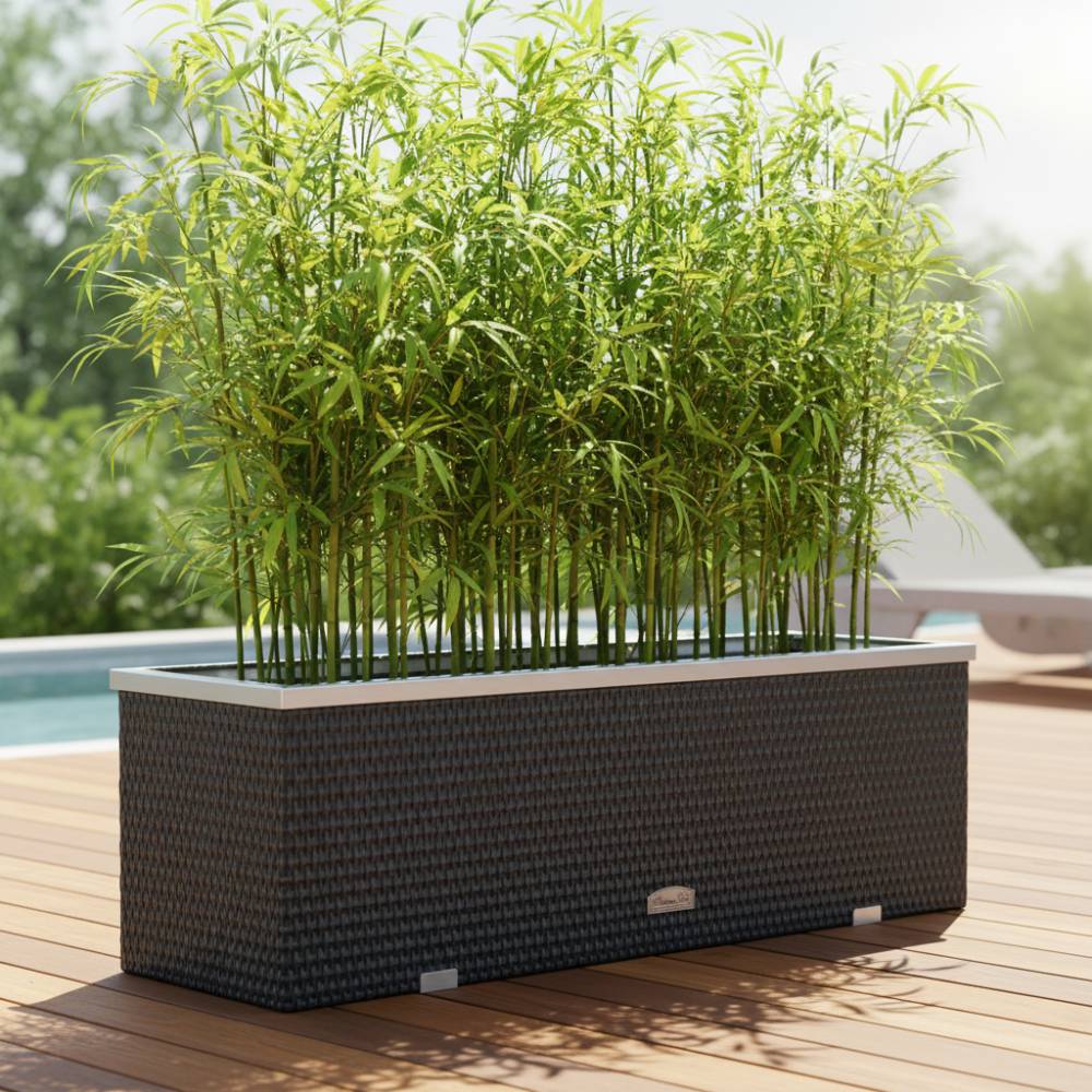 Rattan Art - Jardinière en résine tressée avec cadre en aluminium 98 x 25 x 34 cm - Imagen 2