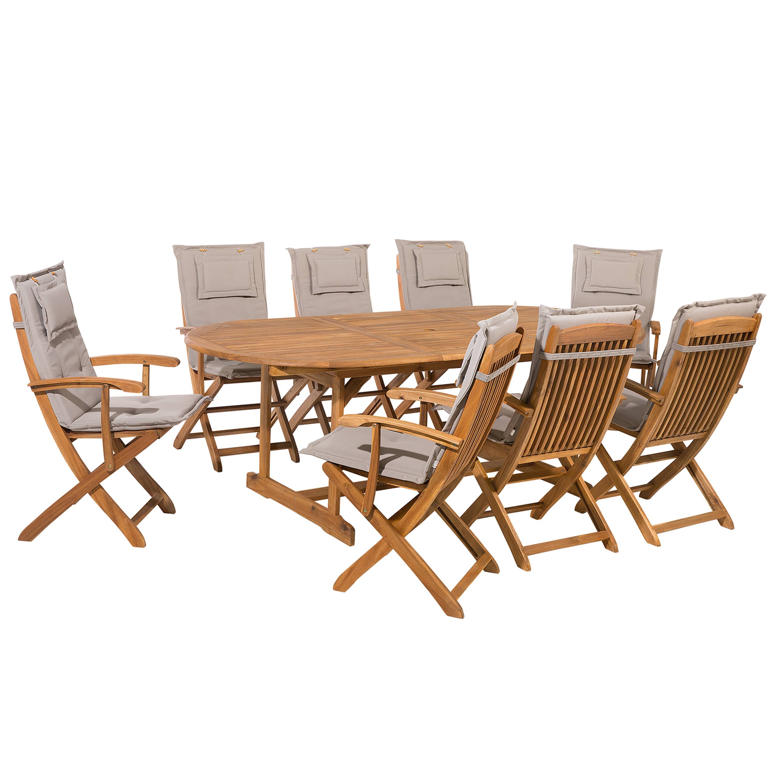Beliani - Ensemble de Jardin 8 Chaises Pliables en Bois avec Coussins d'Assise Beige-Gris Beliani - Imagen 1
