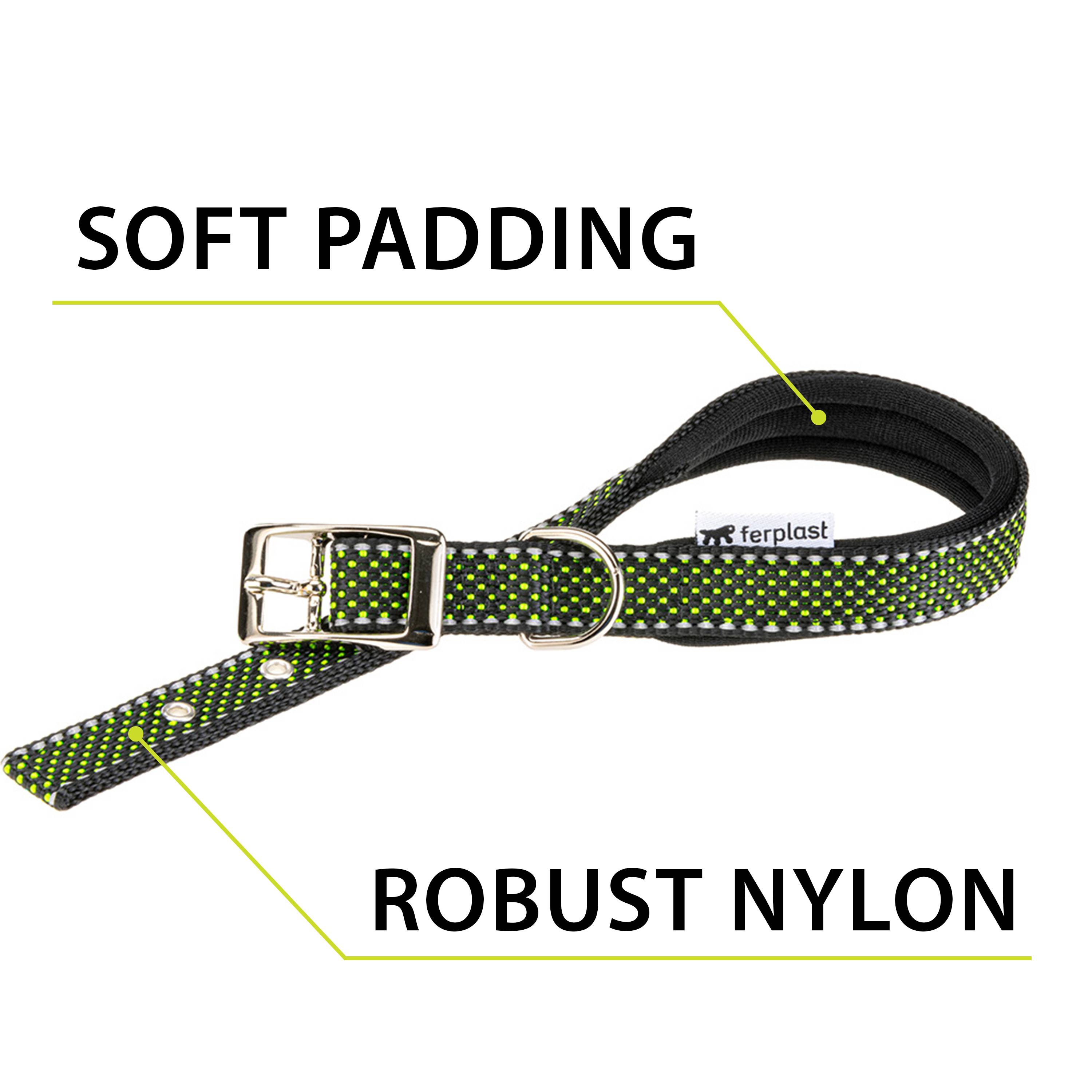Ferplast - Collier pour Chiens Réfléchissant Rembourré DAYTONA DELUXE C25/45, Réglable, Boucle en Métal, Noir-Vert - Imagen 4