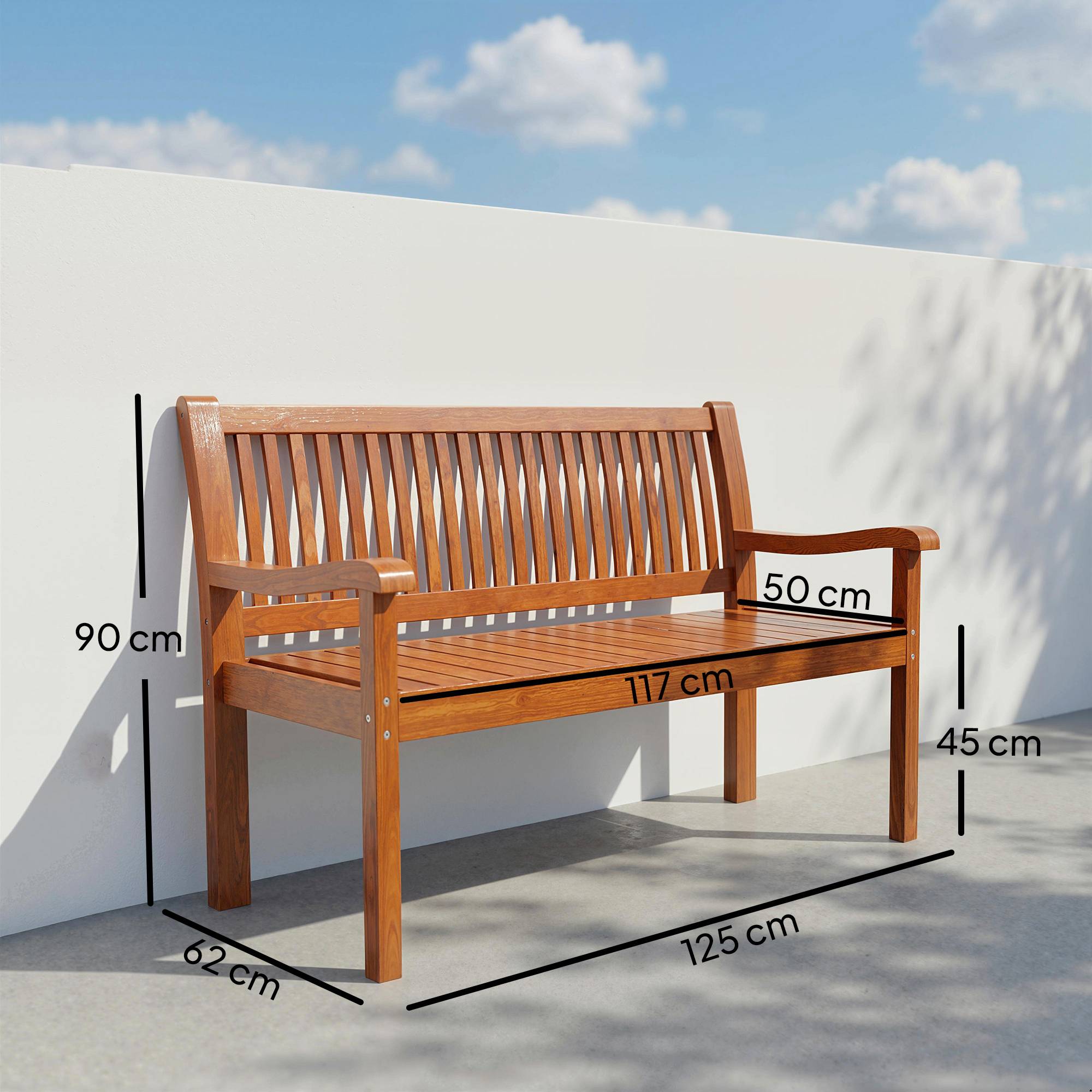 Sans Marque - Banc jardin bois extérieur 2 places housse imperméable dossier ergonomique 125x62x90 cm marron clair - Image 5