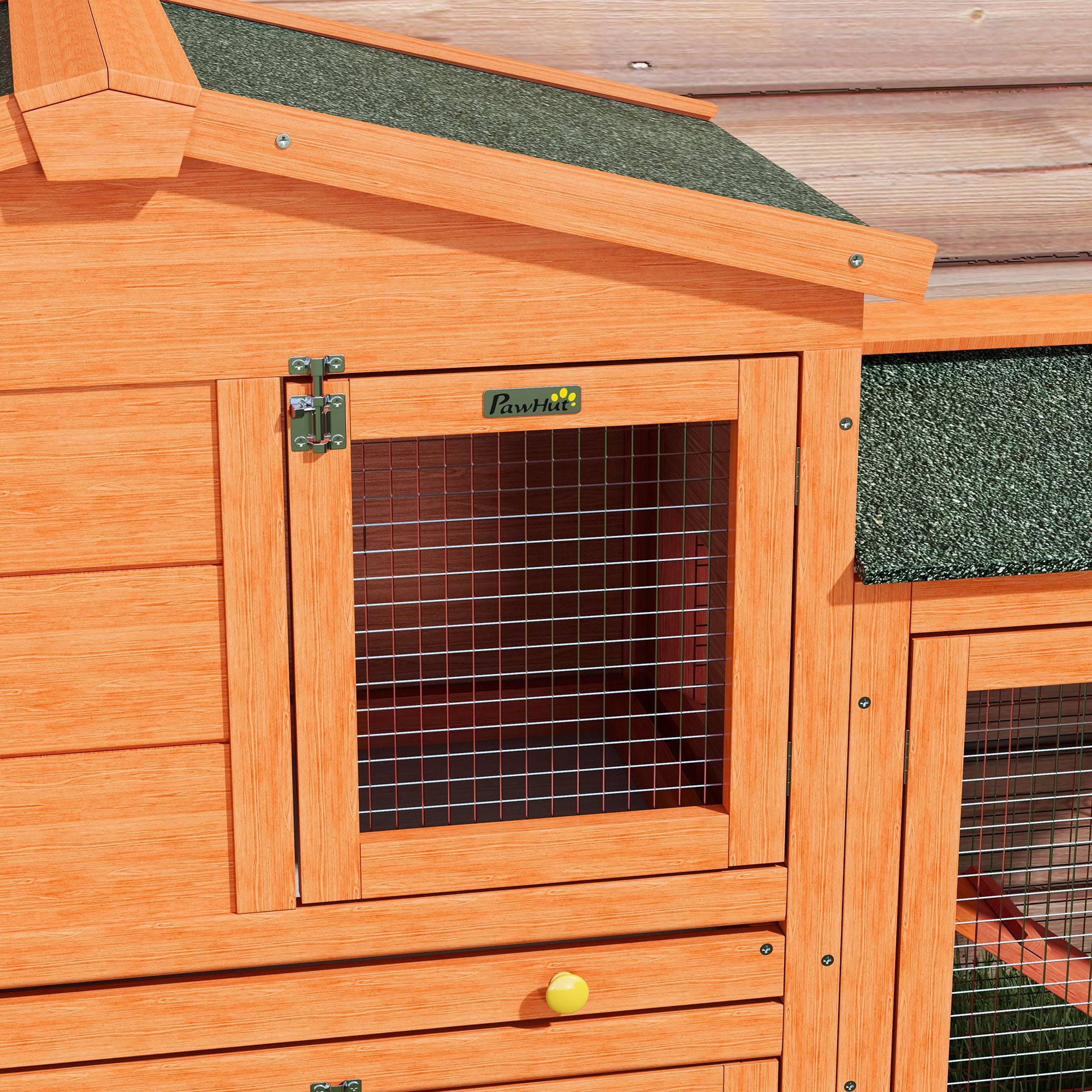 Clapier extérieur pour lapins 150 x 45 x 85 cm, en bois massif, enclos, résistant aux intempéries, orange - Image 10