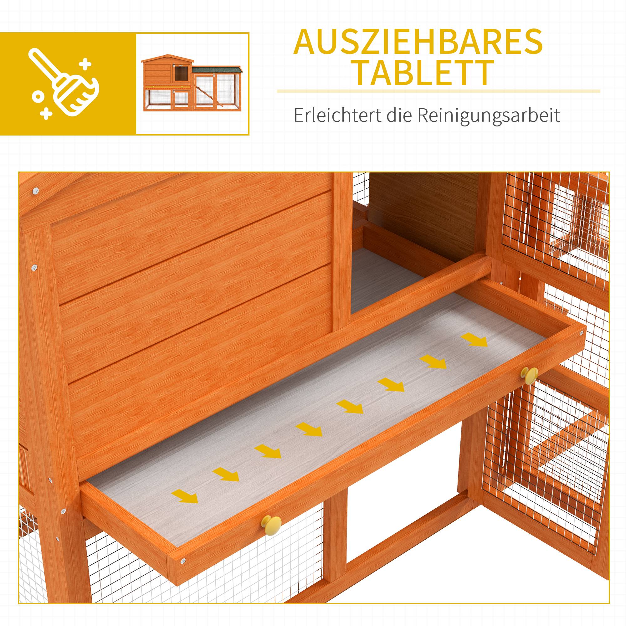 Clapier extérieur pour lapins 150 x 45 x 85 cm, en bois massif, enclos, résistant aux intempéries, orange - Image 8