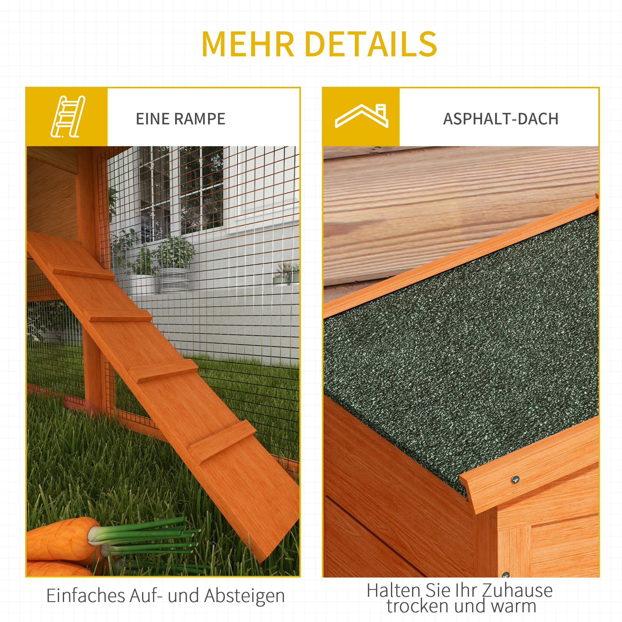 Clapier extérieur pour lapins 150 x 45 x 85 cm, en bois massif, enclos, résistant aux intempéries, orange - Image 9