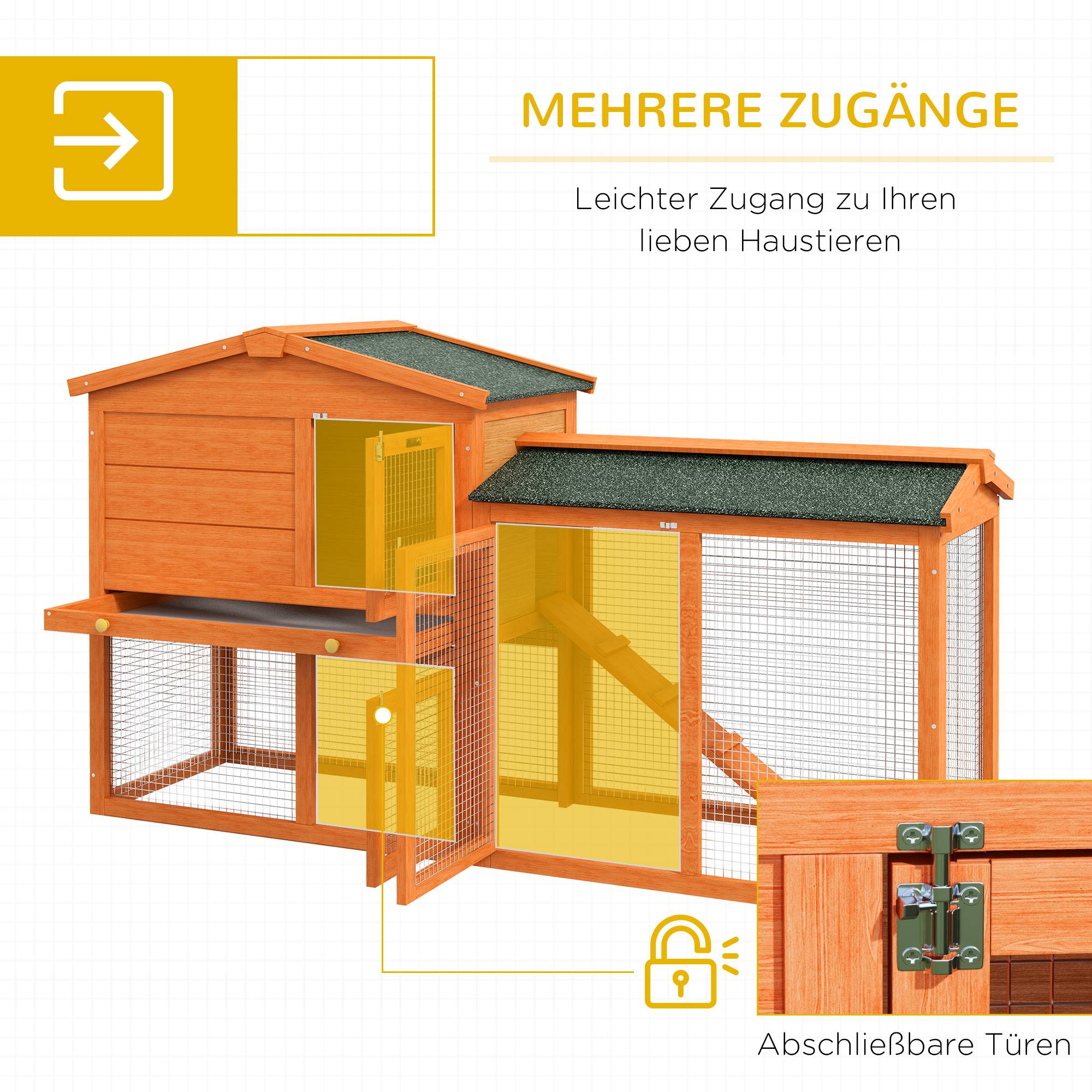 Clapier extérieur pour lapins 150 x 45 x 85 cm, en bois massif, enclos, résistant aux intempéries, orange - Image 7