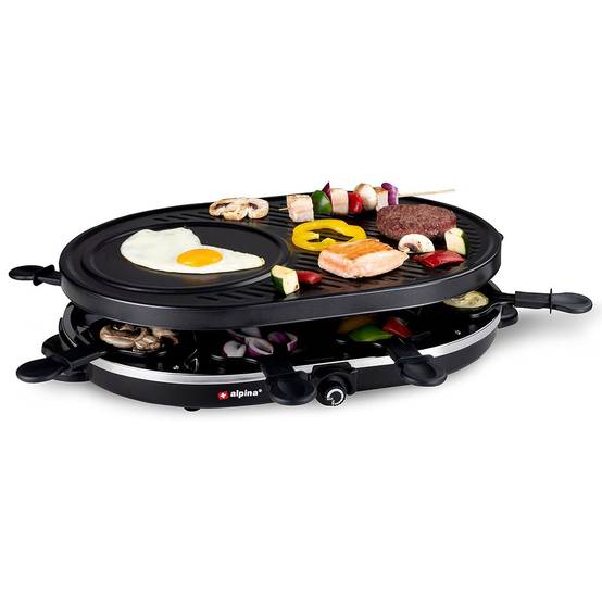 Alpina - Appareil à raclette 8 personnes 1200W Polyvalent Grill + Raclette Revêtement Anti-adhésif Poelons et spatules 230V ALPINA - Imagen 1