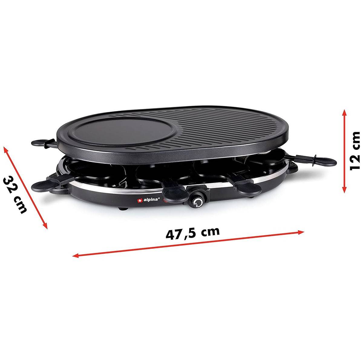 Alpina - Appareil à raclette 8 personnes 1200W Polyvalent Grill + Raclette Revêtement Anti-adhésif Poelons et spatules 230V ALPINA - Imagen 3