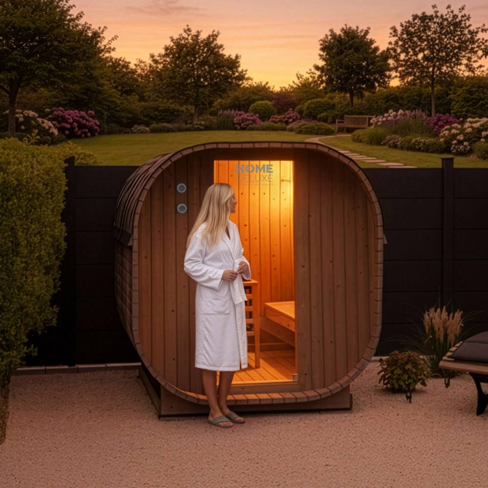 Home Deluxe - HOME DELUXE - Sauna d'extérieur CUBE M - Dimensions : env. 194 cm x 195 cm x 120 cm, bois : épicéa - avec poêle et accessoires pour sauna I Sauna de - Image 3