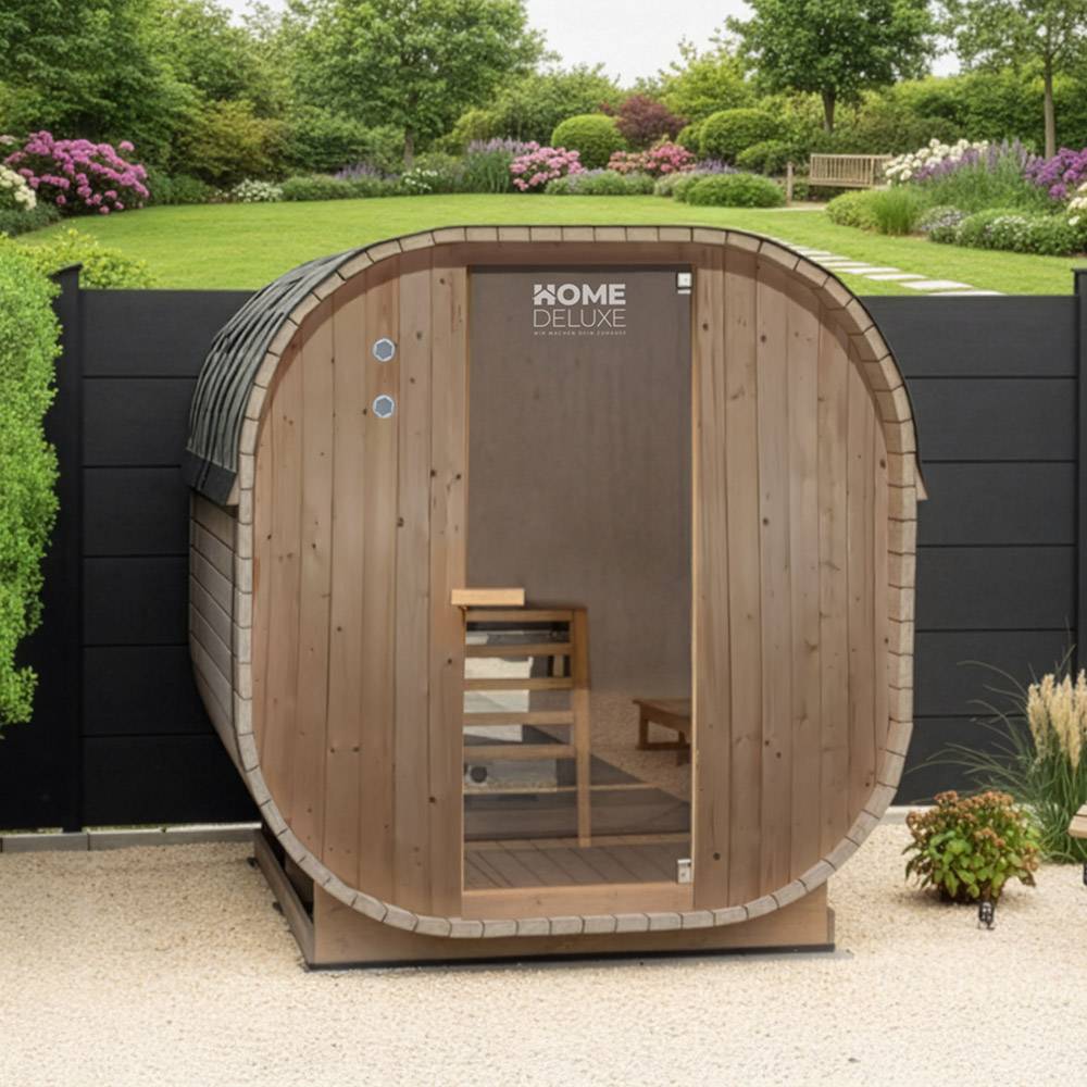Home Deluxe - HOME DELUXE - Sauna d'extérieur CUBE M - Dimensions : env. 194 cm x 195 cm x 120 cm, bois : épicéa - avec poêle et accessoires pour sauna I Sauna de - Image 4