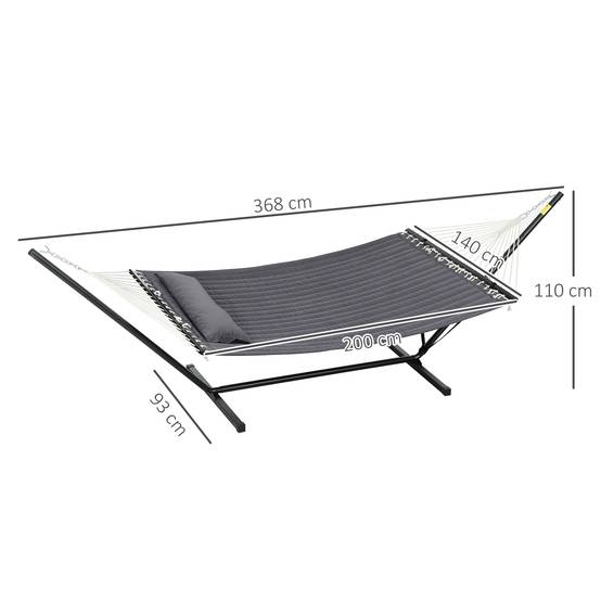 Hamac avec support acier coton gris foncé 368 x 140 x 110 cm - PANGIVO - Image 5