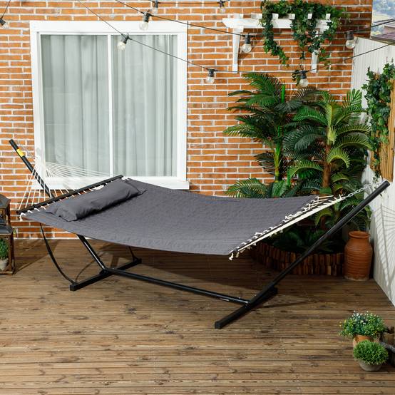 Hamac avec support acier coton gris foncé 368 x 140 x 110 cm - PANGIVO - Image 3
