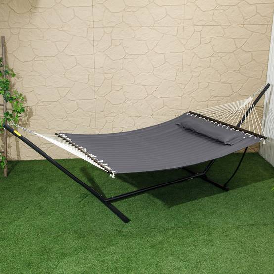 Hamac avec support acier coton gris foncé 368 x 140 x 110 cm - PANGIVO - Image 4