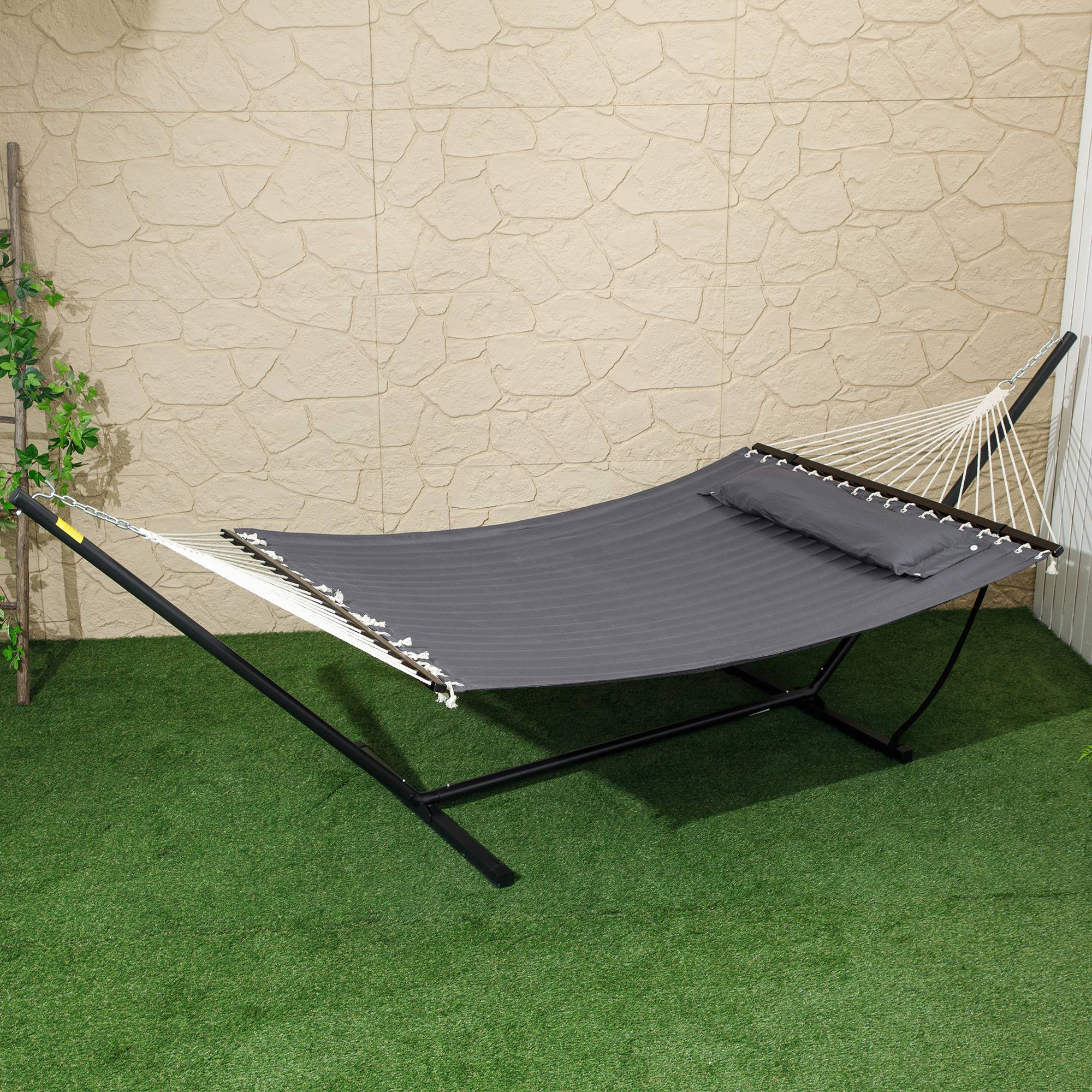 Hamac avec support acier coton gris foncé 368 x 140 x 110 cm - PANGIVO - Image 4