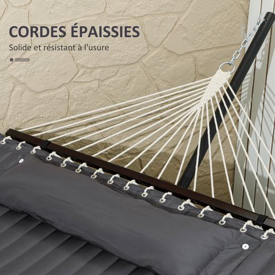 Hamac avec support acier coton gris foncé 368 x 140 x 110 cm - PANGIVO - Image 9
