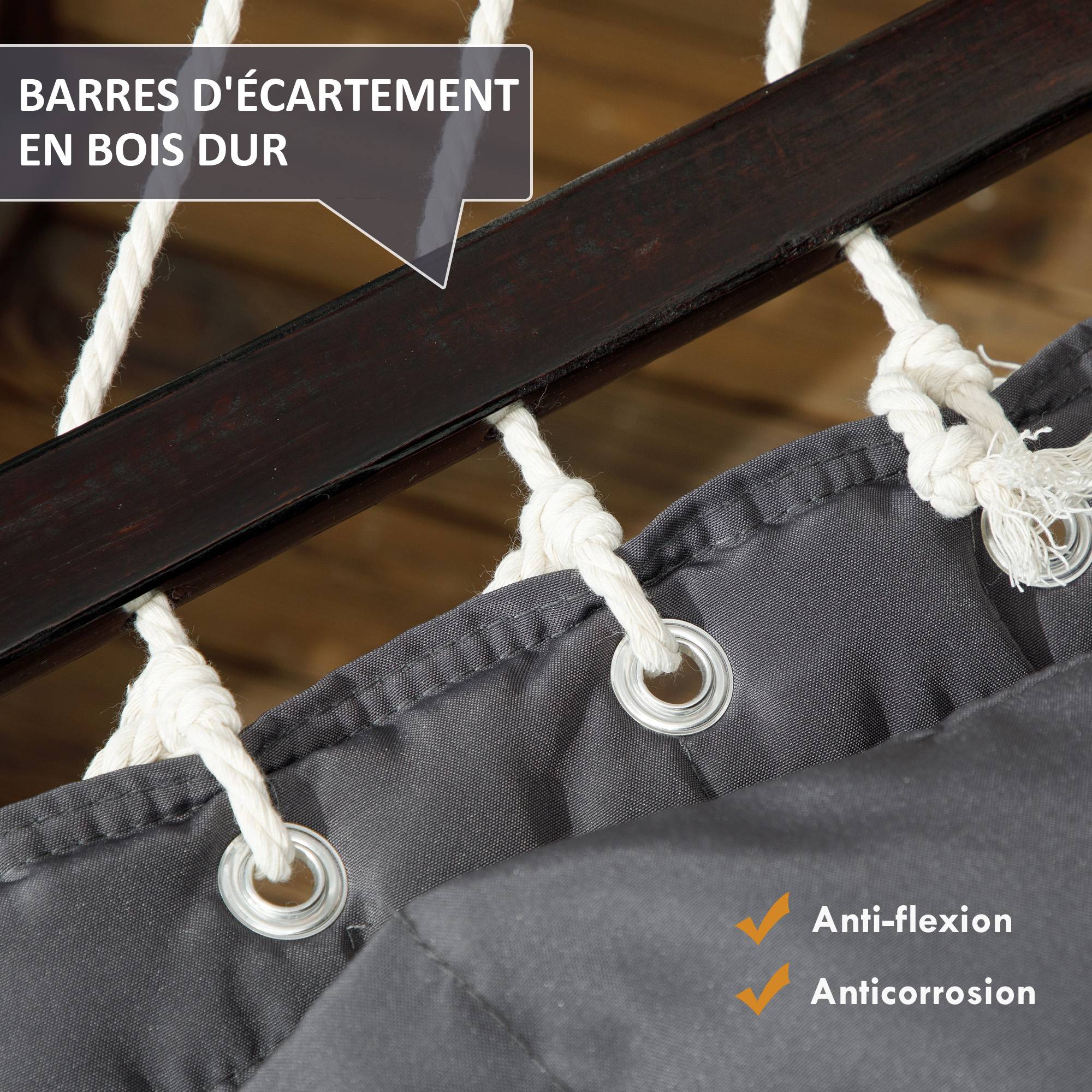 Hamac avec support acier coton gris foncé 368 x 140 x 110 cm - PANGIVO - Image 10