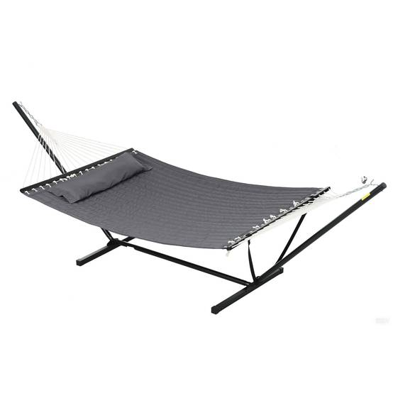 Hamac avec support acier coton gris foncé 368 x 140 x 110 cm - PANGIVO - Image 1