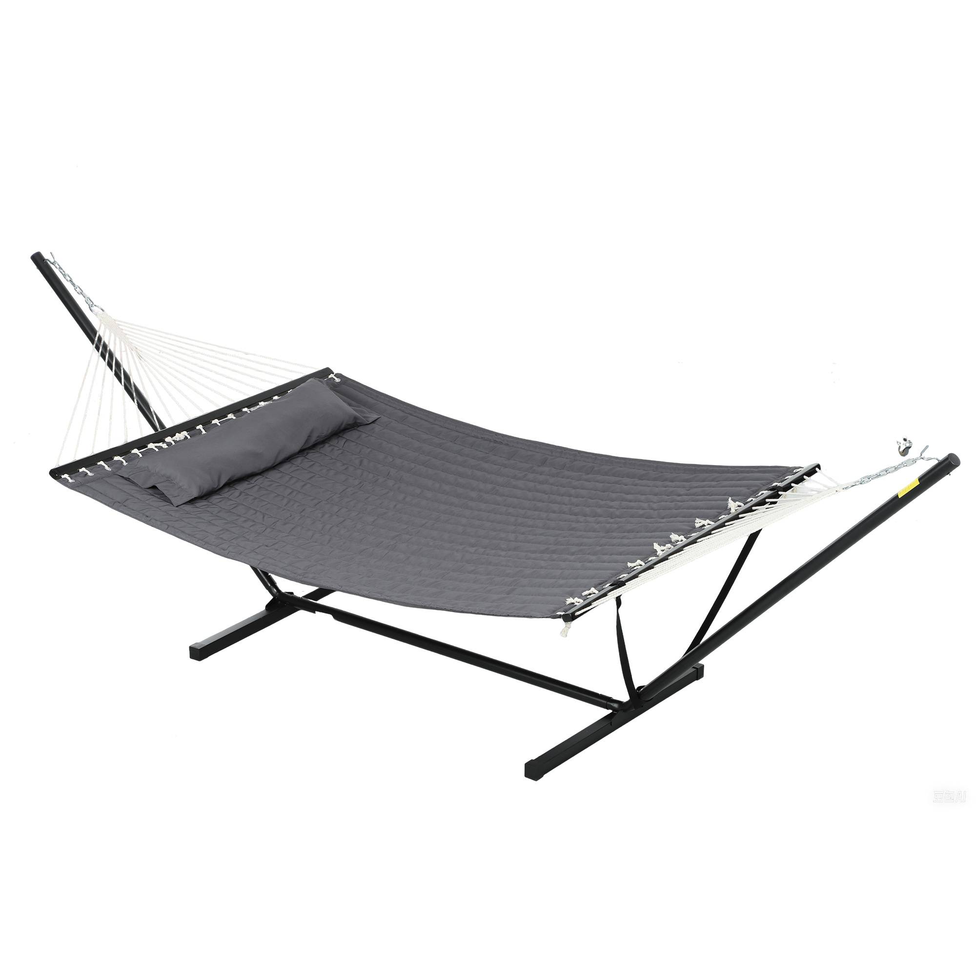 Hamac avec support acier coton gris foncé 368 x 140 x 110 cm - PANGIVO - Image 1