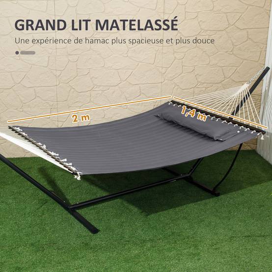 Hamac avec support acier coton gris foncé 368 x 140 x 110 cm - PANGIVO - Image 6