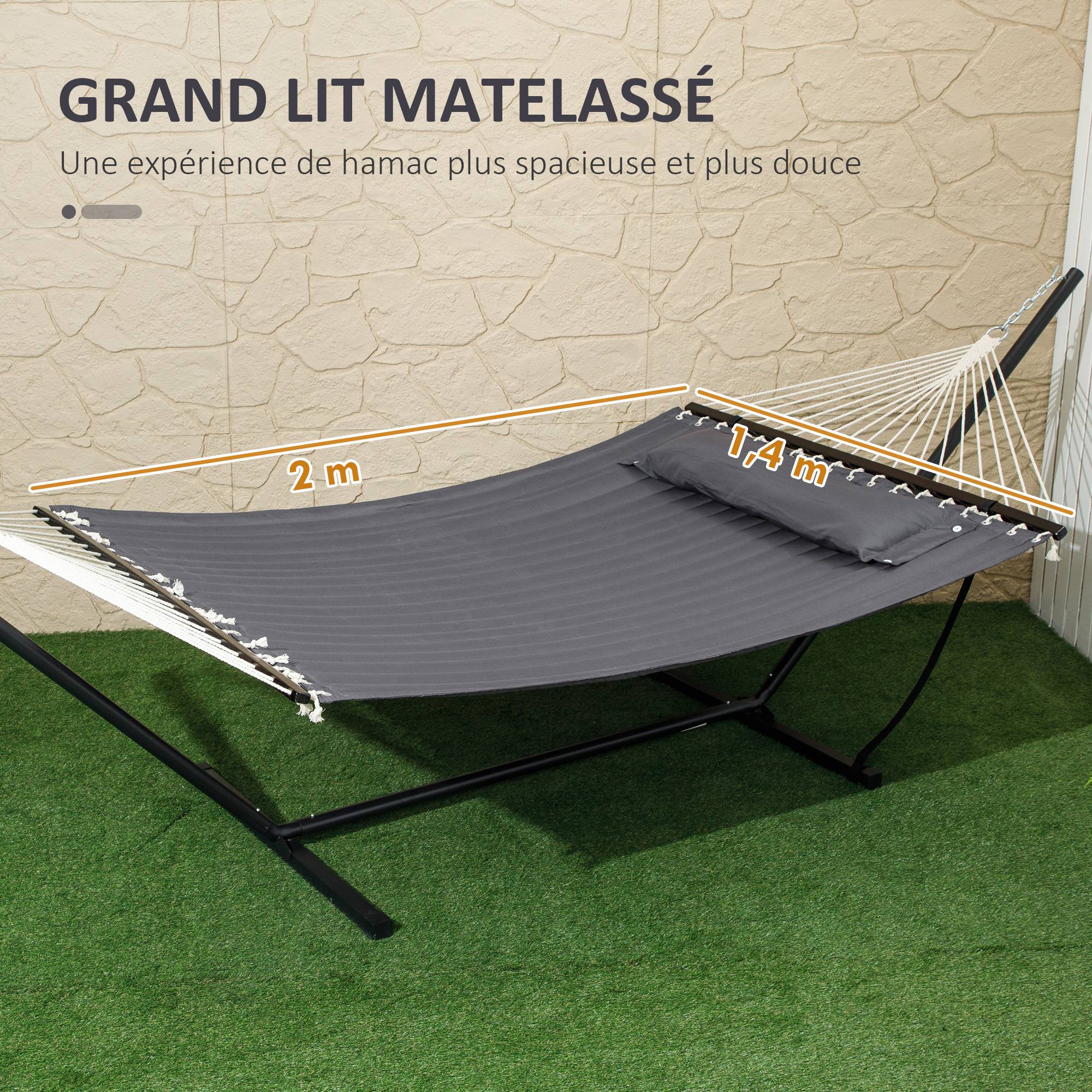 Hamac avec support acier coton gris foncé 368 x 140 x 110 cm - PANGIVO - Image 6