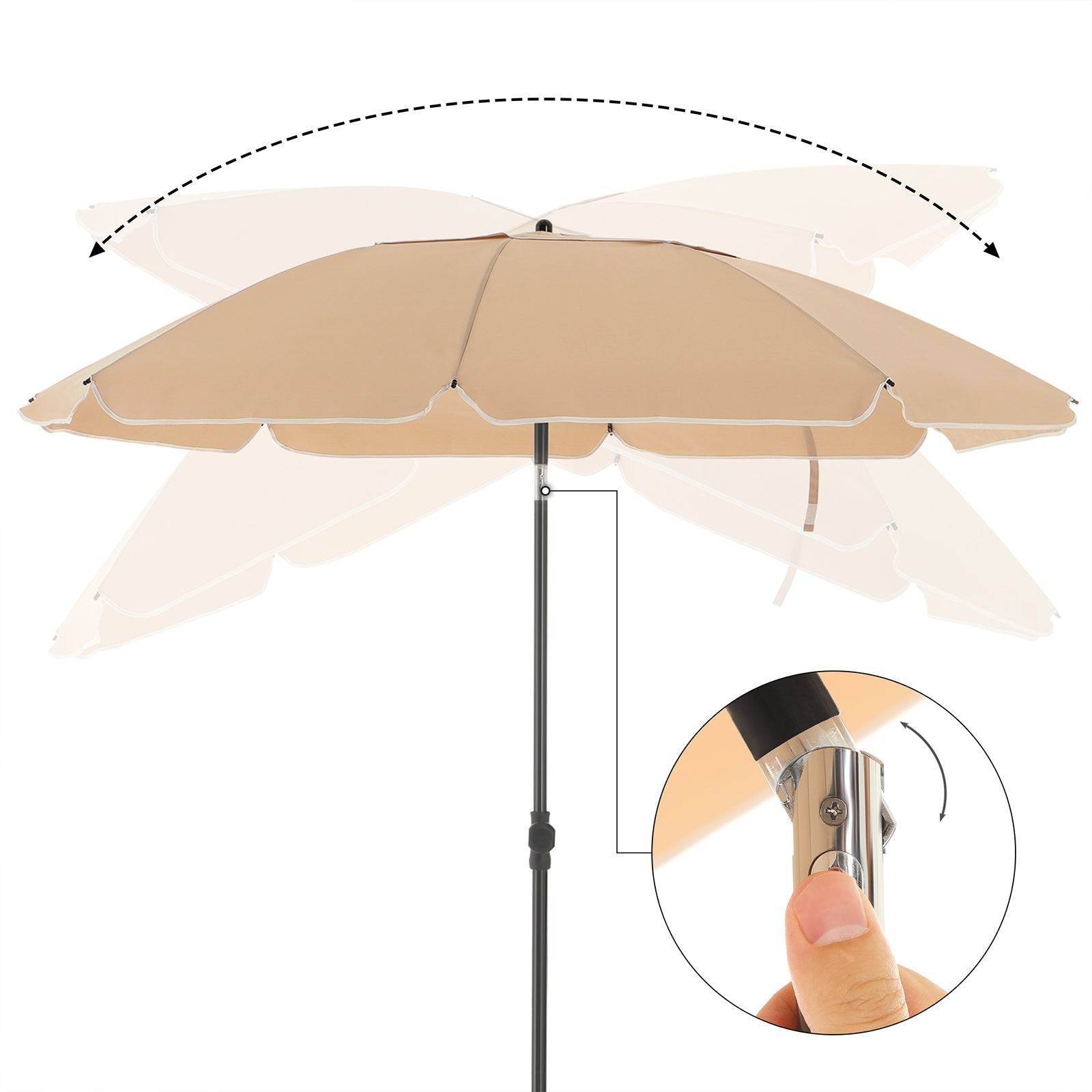 Helloshop26 - Parasol de jardin diamètre 2 m ombrelle protection UPF 50+ inclinable portable résistant au vent baleines en fibre de verre avec sac taupe - Imagen 3