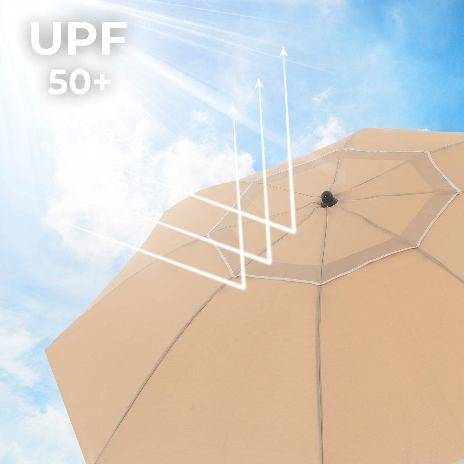 Helloshop26 - Parasol de jardin diamètre 2 m ombrelle protection UPF 50+ inclinable portable résistant au vent baleines en fibre de verre avec sac taupe - Imagen 2