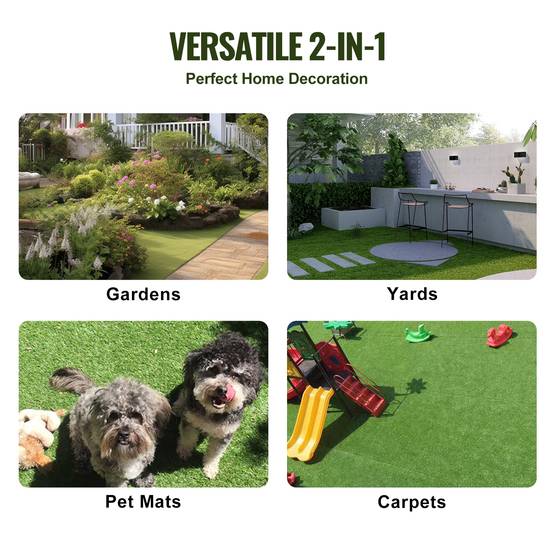 VEVOR Gazon artificiel, lot 18 dalles 31x31 cm, brins 40 mm. Auto-drainant, pour jardin, cours récréation. - Image 6