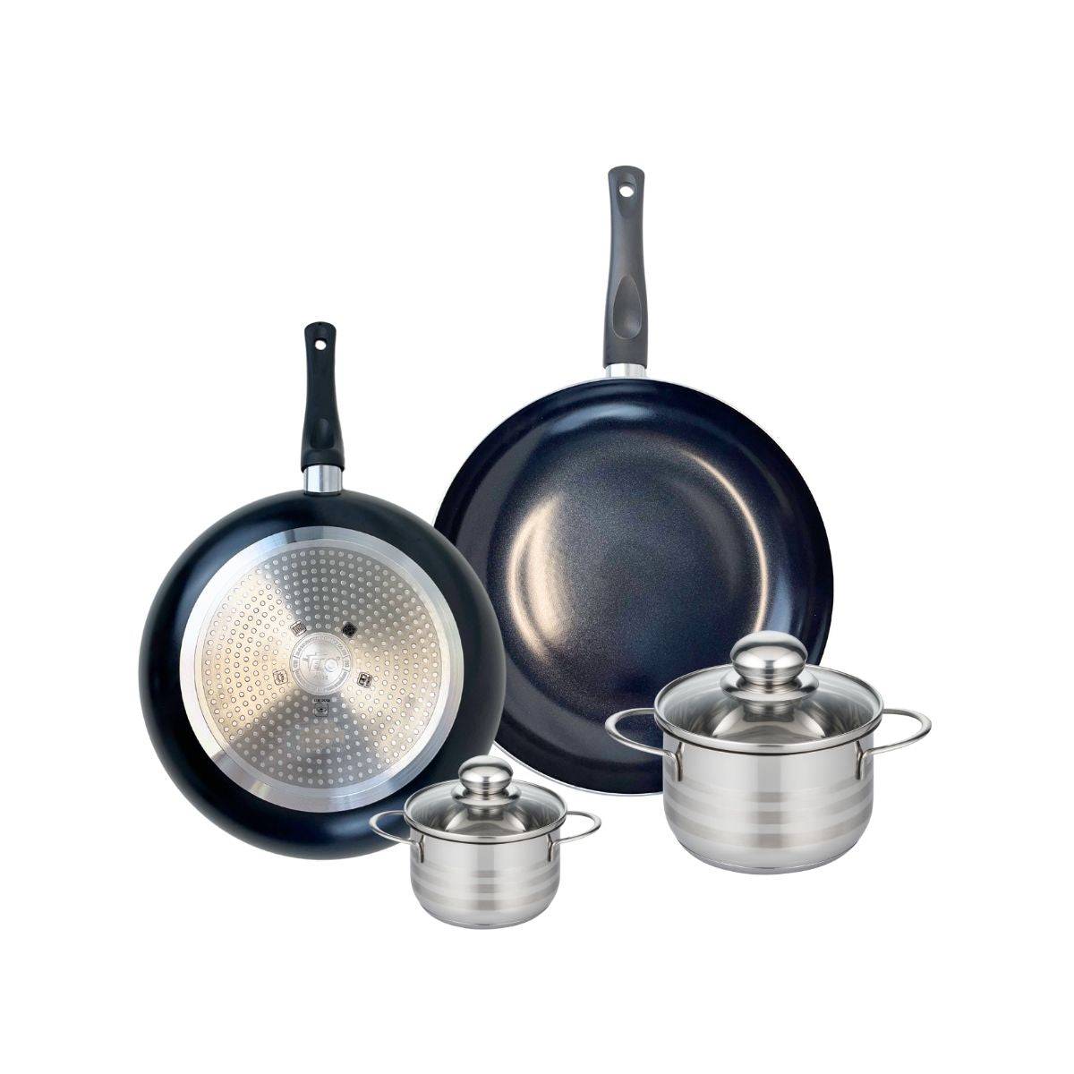 Ensemble de 2 Poêles de cuisson 28 et 32 cm et 2 faitouts 12 et 16 cm Elo Prima Brillant - Image 1