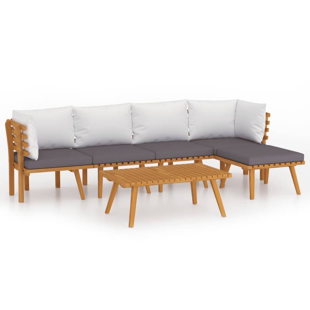 Helloshop26 - Salon de jardin meuble d'extérieur ensemble de mobilier 6 pièces avec coussins bois d'acacia solide - Imagen 2