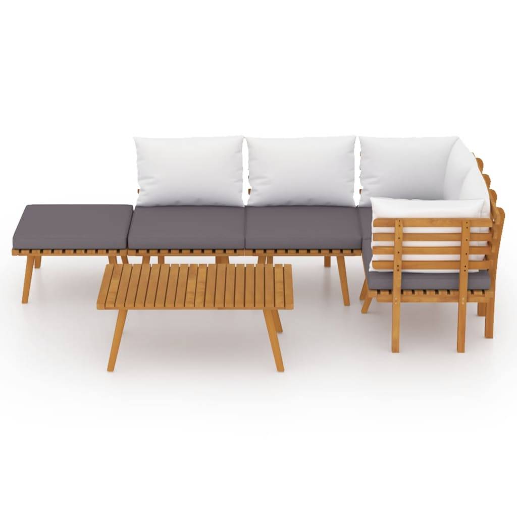Helloshop26 - Salon de jardin meuble d'extérieur ensemble de mobilier 6 pièces avec coussins bois d'acacia solide - Imagen 1