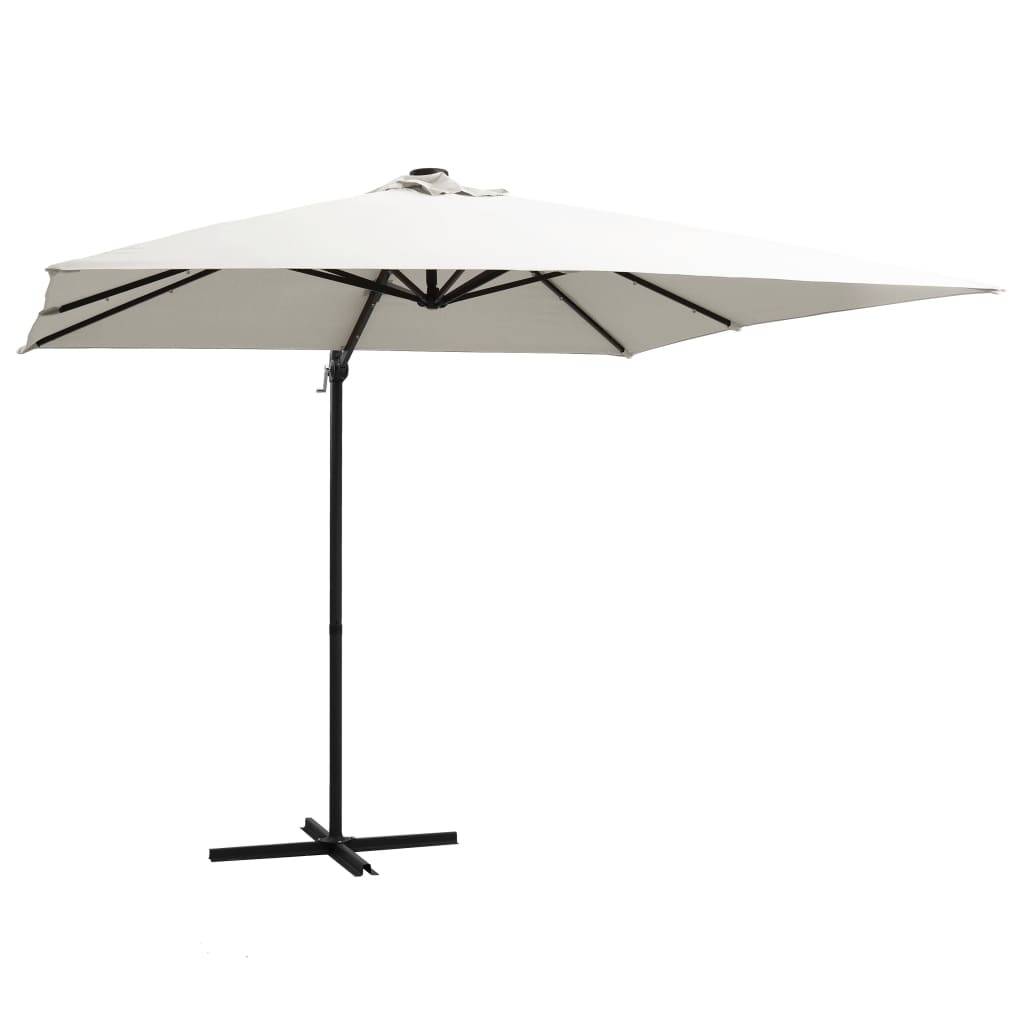 Helloshop26 - Parasol déporté avec led et mât en acier 250 x 250 cm sable - Imagen 1