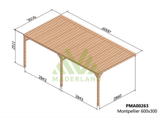 Pergola adossée en bois Montpellier 600 x 300 cm + 3 supports surélevés - Maderland - Image 3