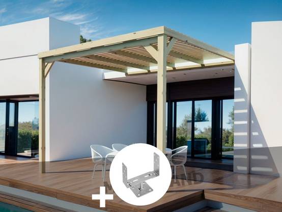 Pergola adossée en bois Montpellier 600 x 300 cm + 3 supports surélevés - Maderland - Image 2