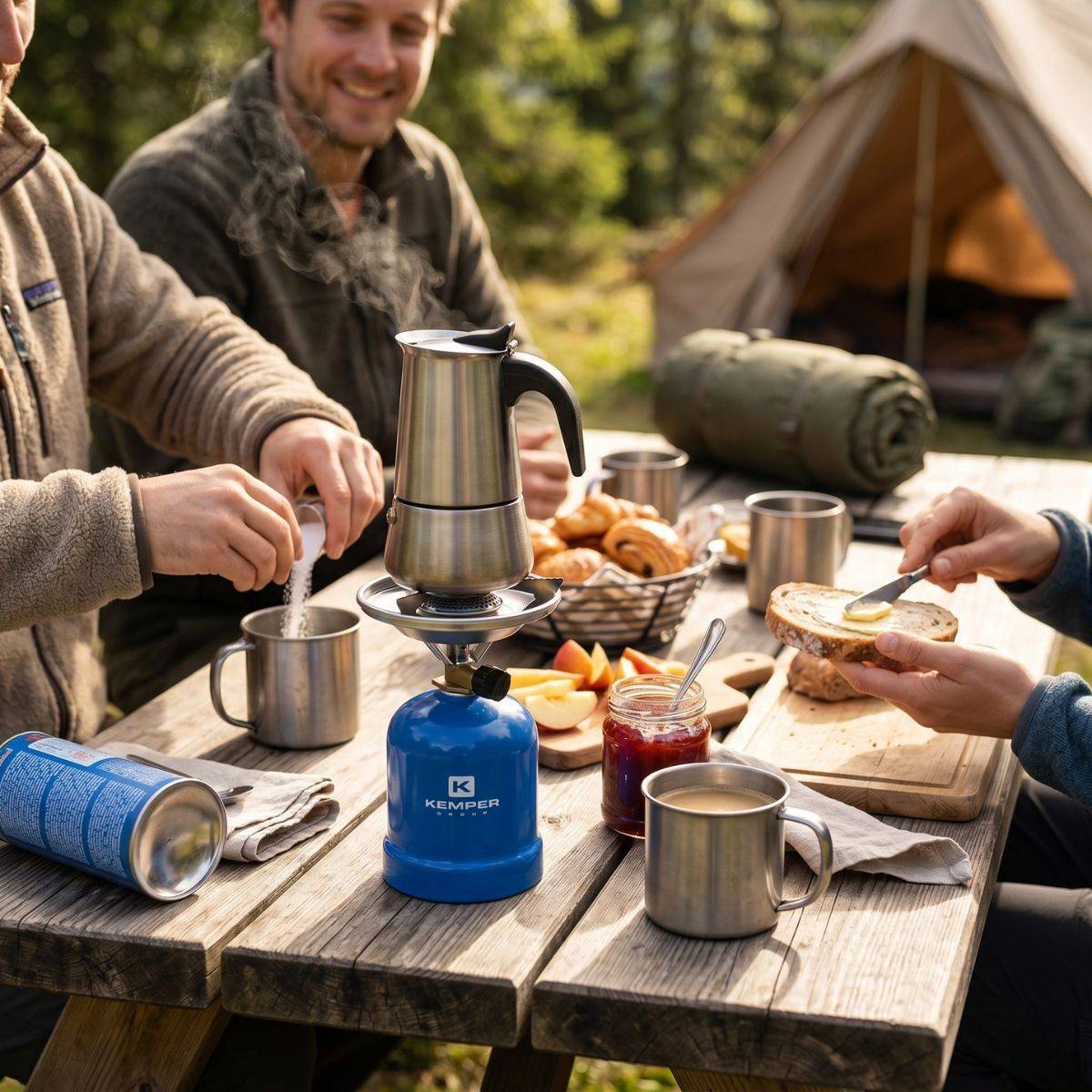 Réchaud à gaz Camping 2200W portable Cartouche Gaz Butane 190g, Métal 3 bras crantés, Cuisson Extérieure Format voyage KEMPER - Imagen 2