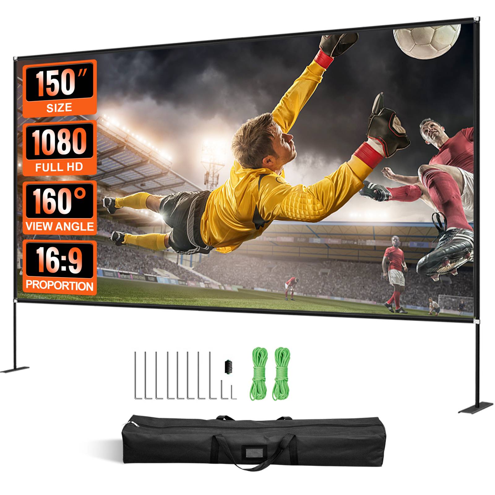 Vevor - VEVOR Écran projection avec support 150" 381 cm HD 16:9, toile sur pied 336x190 cm, alu.