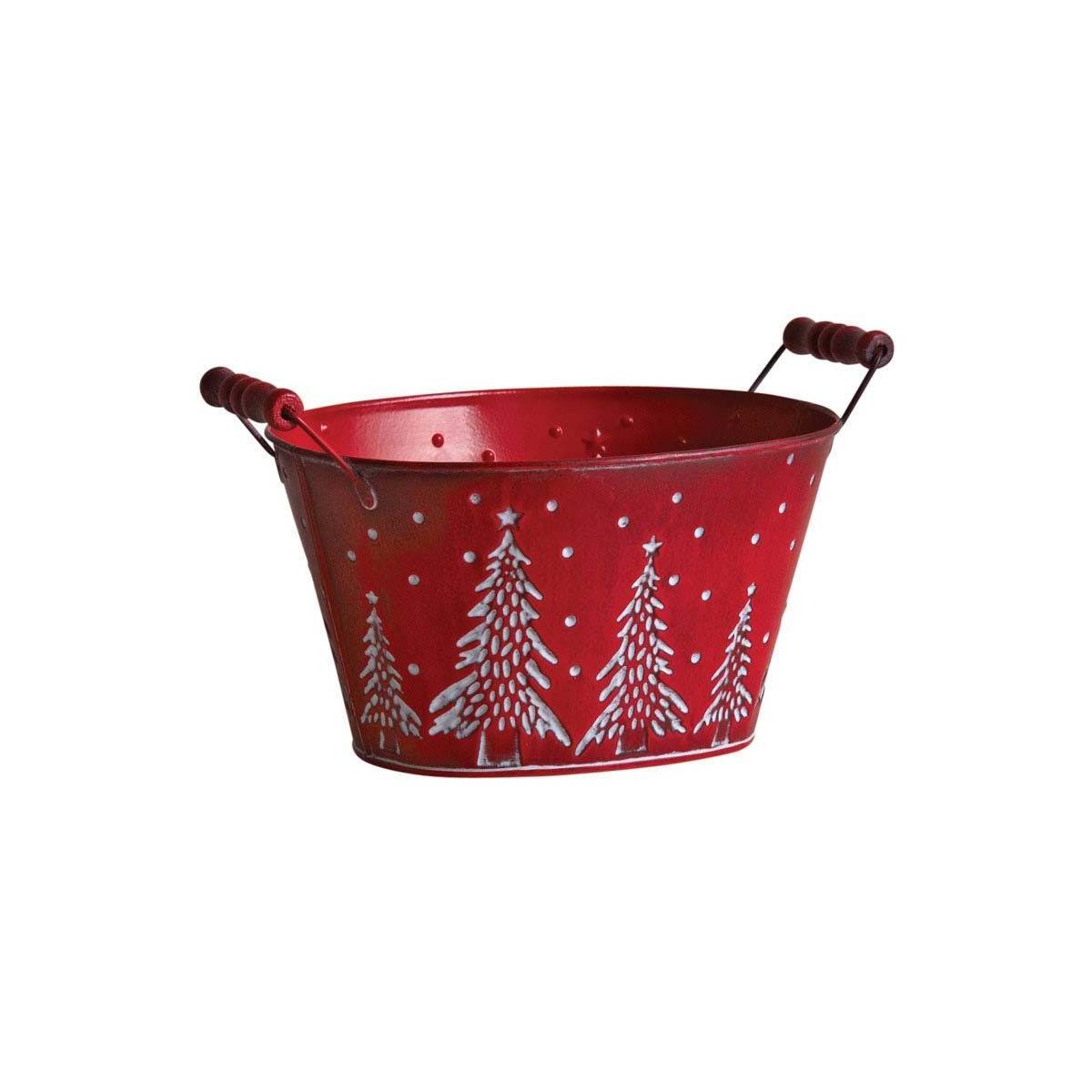 Aubry Gaspard - Corbeille en métal sapins de Noël 23 cm Rouge