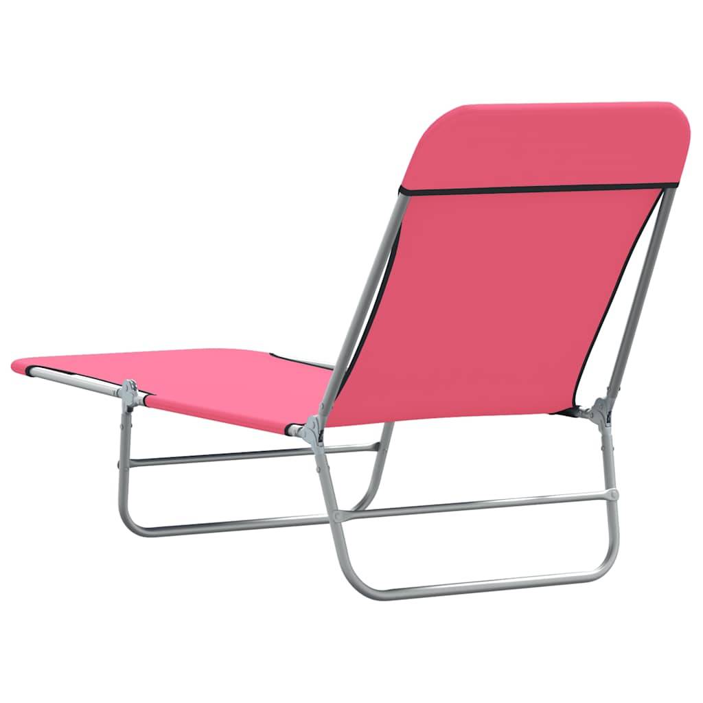Maison Chic - 2 pcs Chaises longue | Transat | Bain de soleils pliables Acier et tissu Rose - Image 5