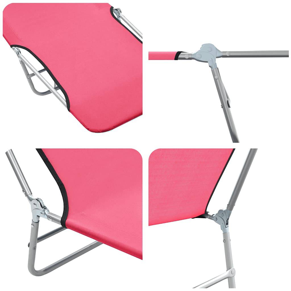 Maison Chic - 2 pcs Chaises longue | Transat | Bain de soleils pliables Acier et tissu Rose - Image 8